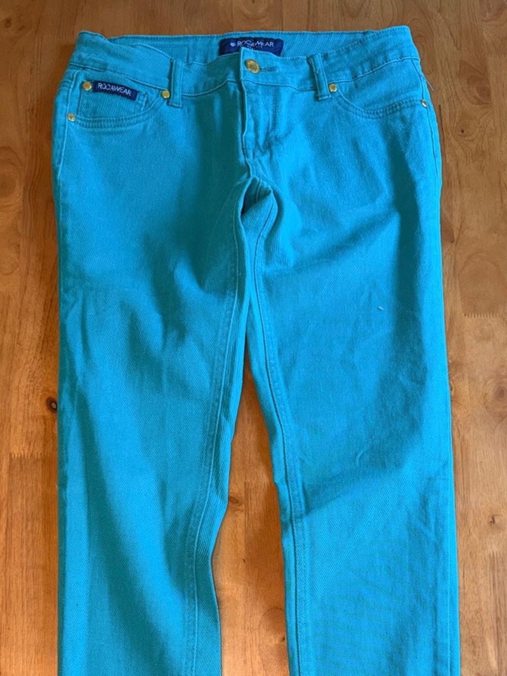 Rocawear Classic Turquoise Skinny Jeans Womens 7 Blue Low Rise Stretch Denim 313